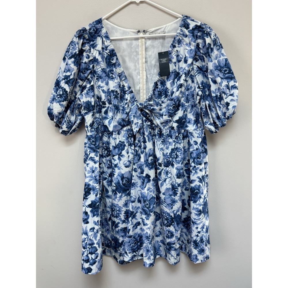 NWT ABERCROMBIE & FITCH Womens Milkmaid Dress Pouf Sleeves Deep V Neck XL